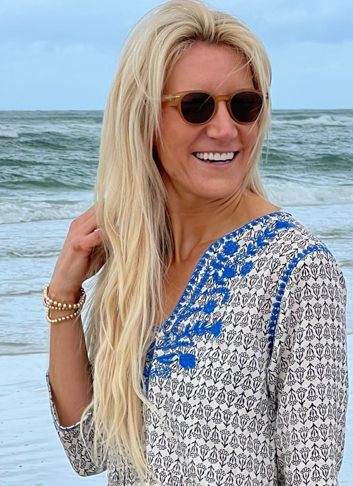Mallorca Dress | Sonoma Print Cotton Dress with Embroidery
