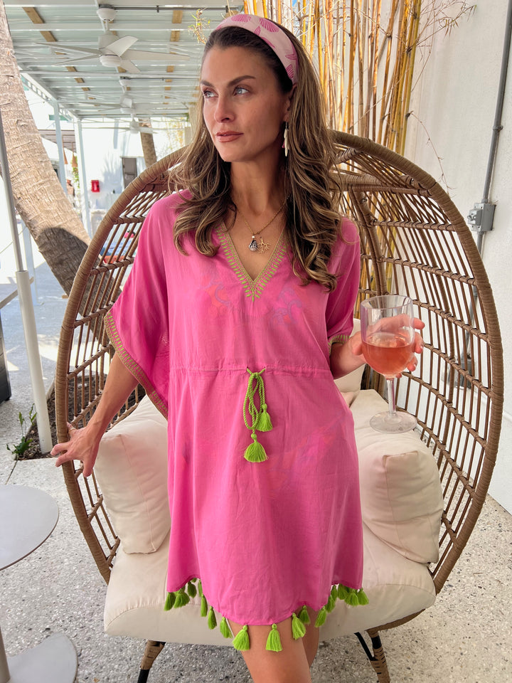Shanti Tassel Kaftan | Embroidered Cotton Beach Coverup