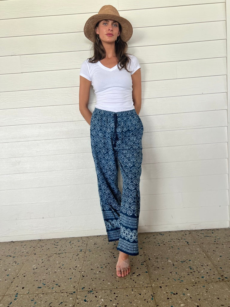 Wanderlust  Pant | Indigo Lotus Print