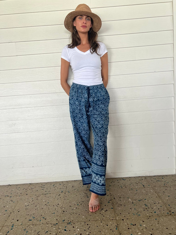 Wanderlust  Pant | Indigo Lotus Print