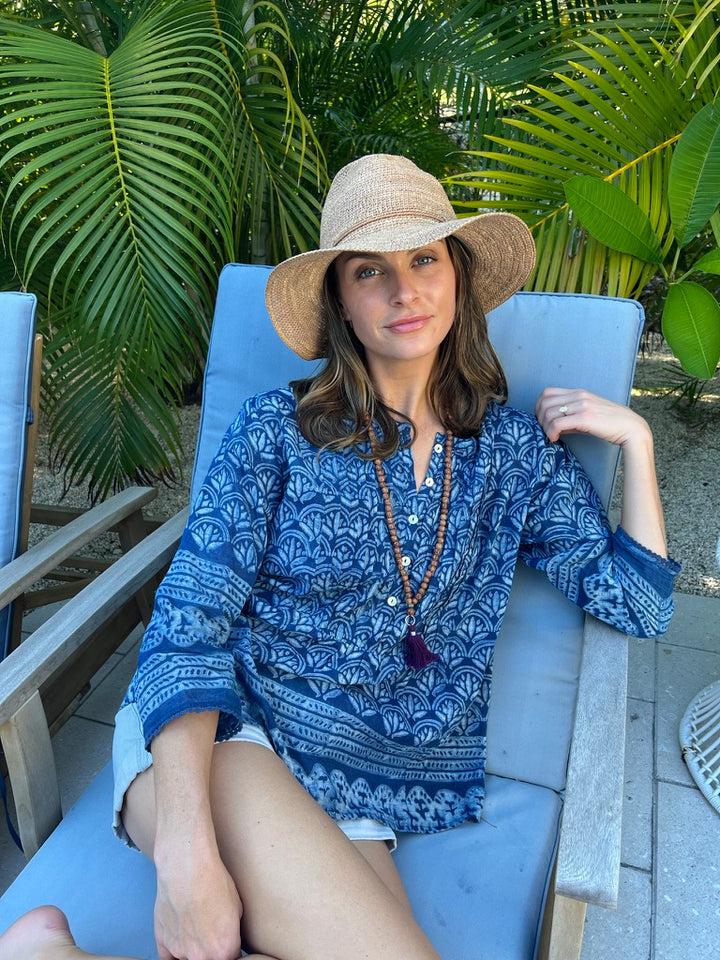 Lili Blouse | Indigo Lotus Print