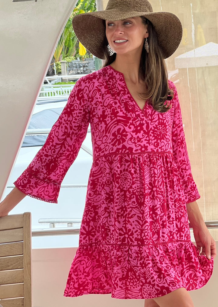Moorea Dress | Fiesta Print - Tiered Dress with Lace Details