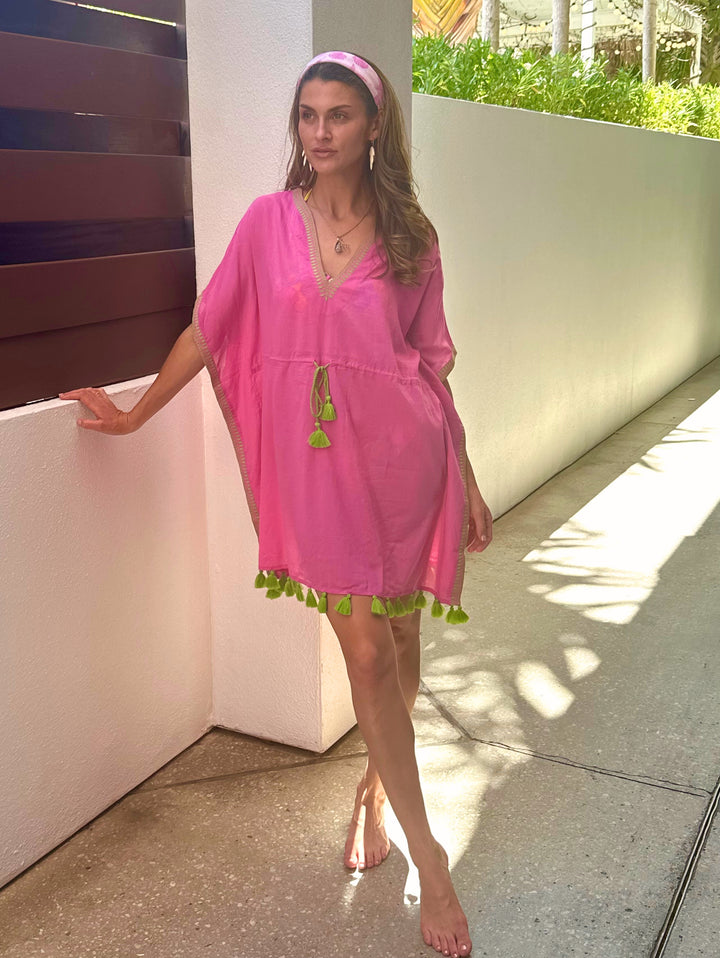 Shanti Tassel Kaftan | Embroidered Cotton Beach Coverup