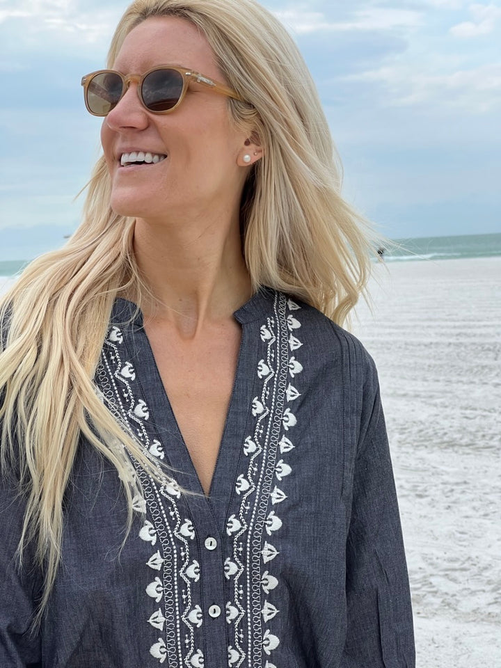 Naomi Chambray Shirt with Embroidery | 100% Cotton