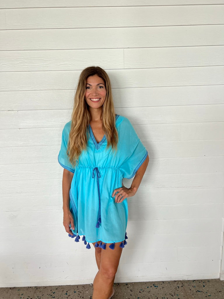 Shanti Tassel Kaftan | Embroidered Cotton Beach Coverup