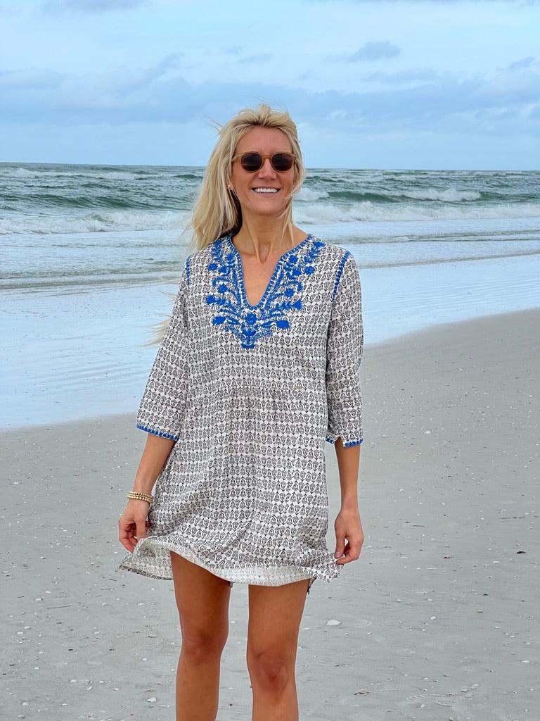 Mallorca Dress | Sonoma Print Cotton Dress with Embroidery