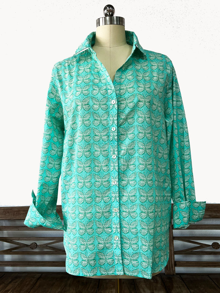 aqua artisan shirt with butterfly print