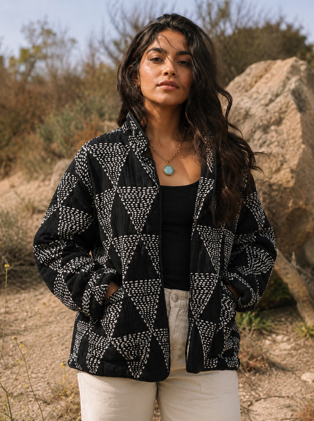 woman in black cotton jacket