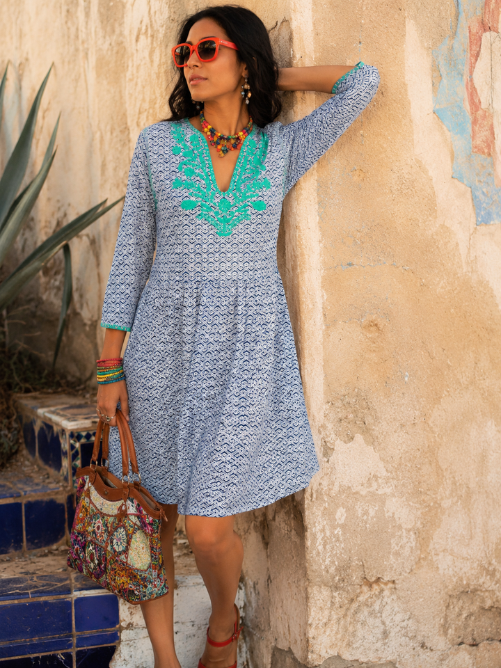 Mallorca Dress-Trellis Print