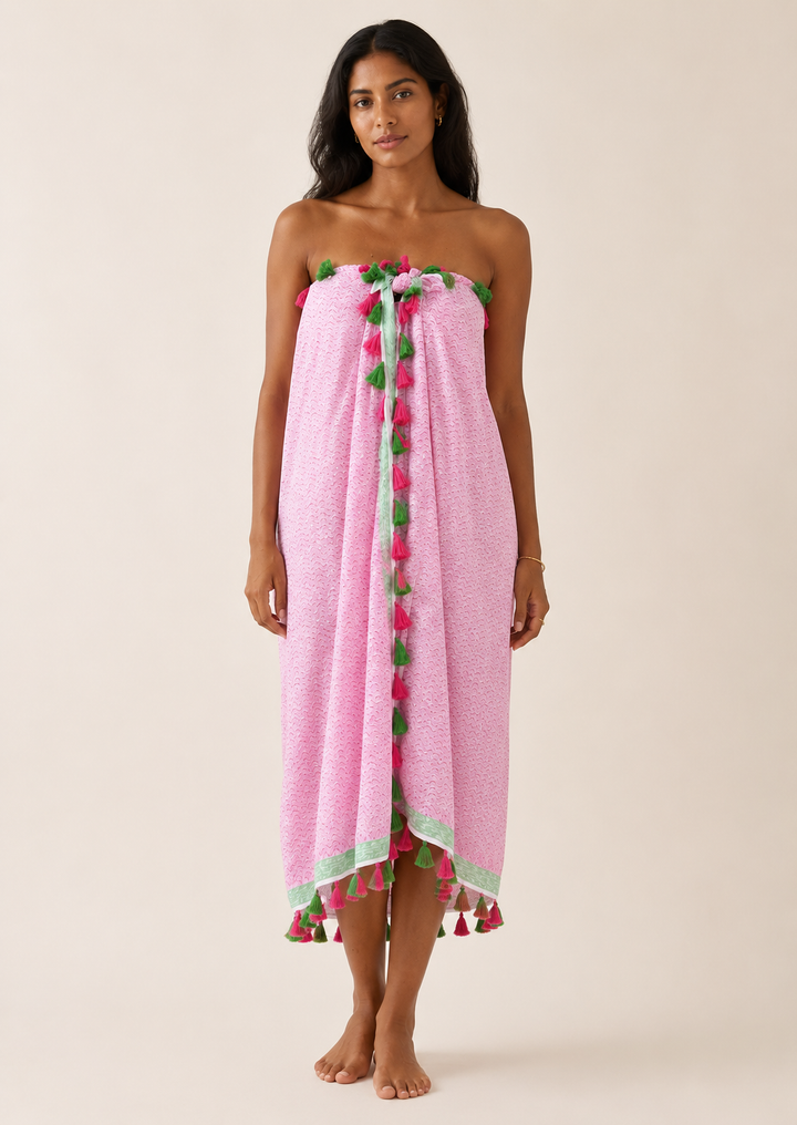 Shanti Tassel Wrap-Trellis Print