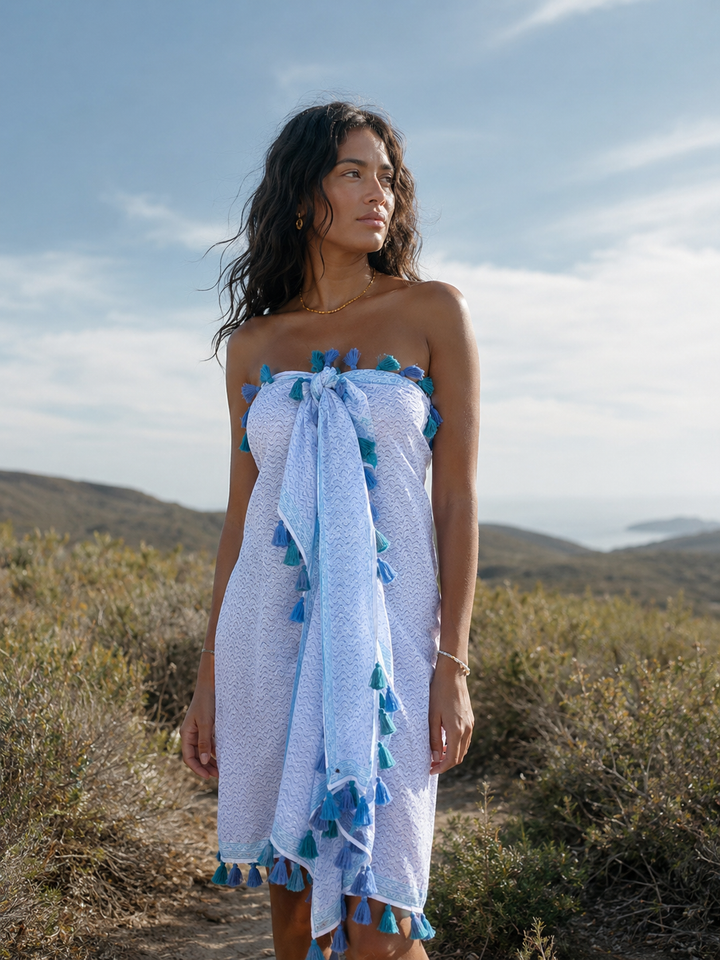 Shanti Tassel Wrap-Trellis Print