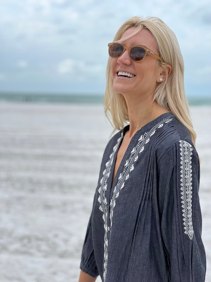 Naomi Chambray Shirt with Embroidery | 100% Cotton