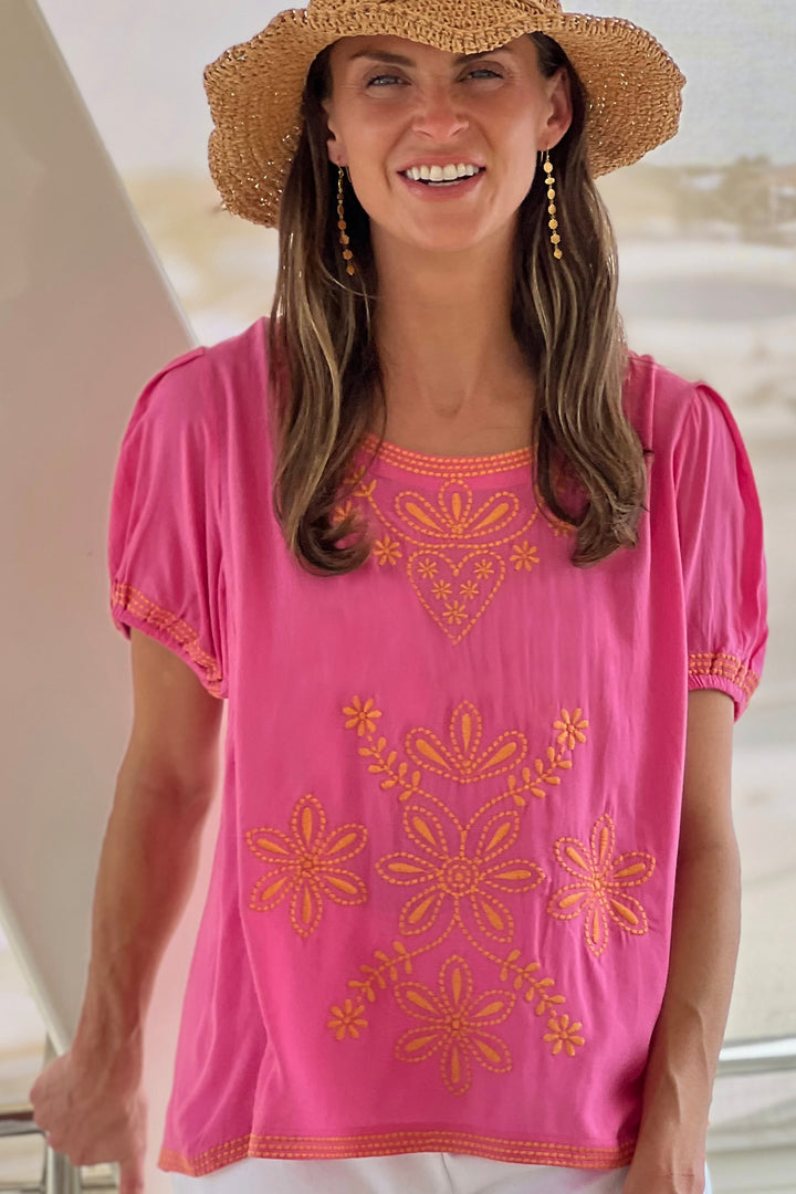 Luna Blouse | Embroidered Puff Sleeve Top