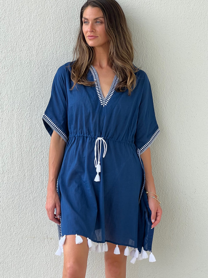 Shanti Tassel Kaftan | Embroidered Cotton Beach Coverup