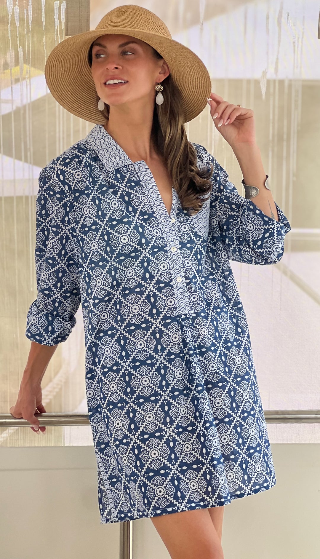 Soho Shirtdress | Beach Coverup with Garden Tile Print