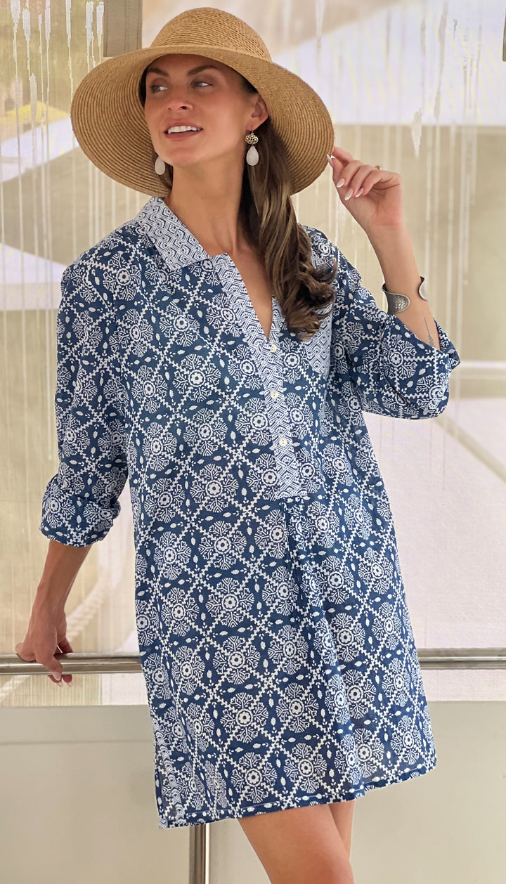 Soho Shirtdress | Beach Coverup with Garden Tile Print