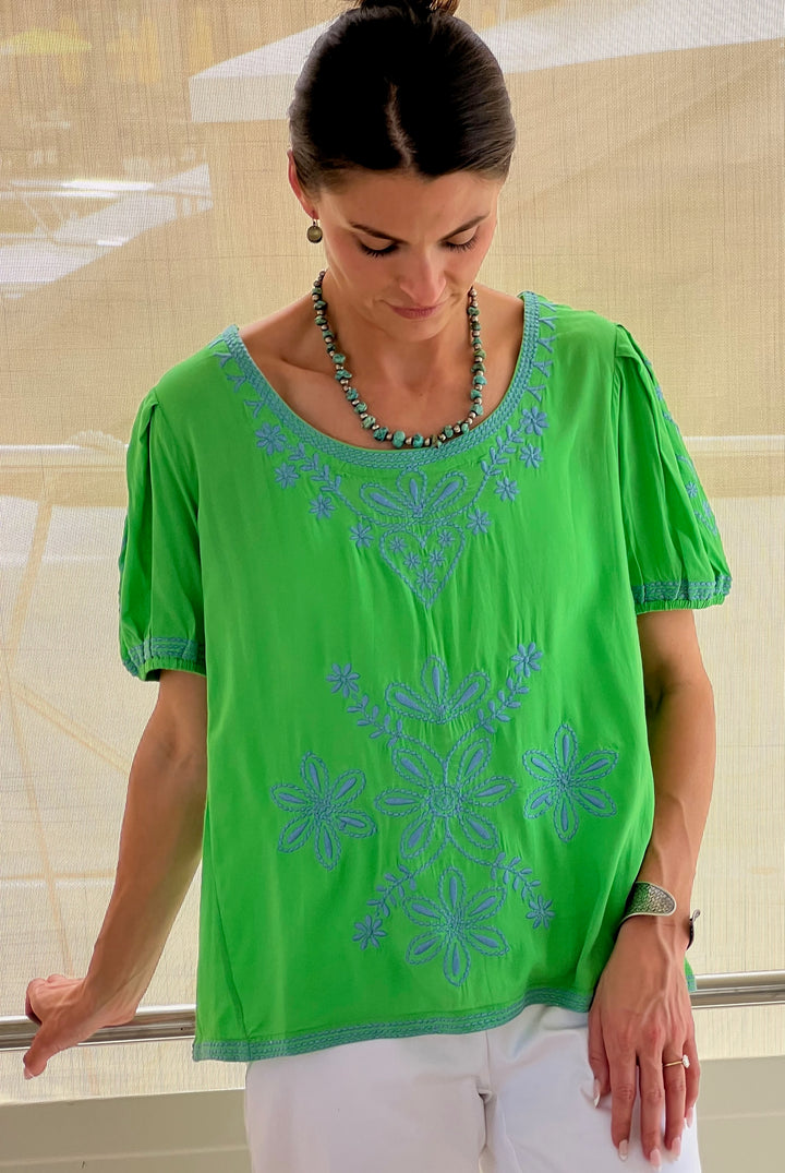 Luna Blouse | Embroidered Puff Sleeve Top