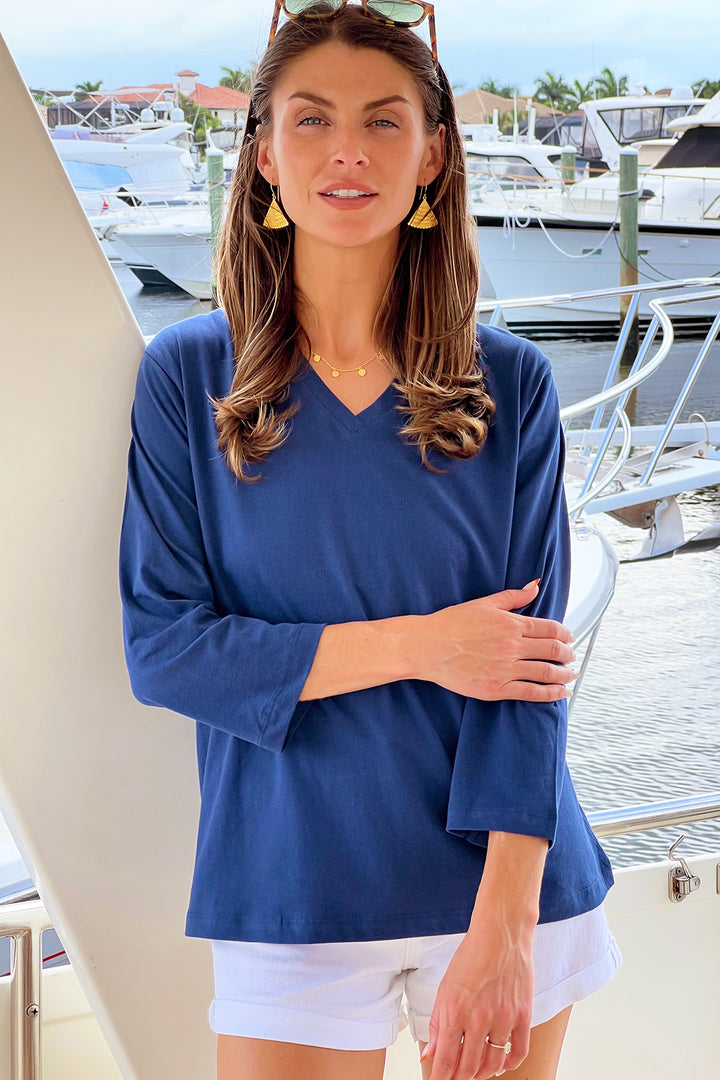 Bahama Vee Neck Tee | 3/4 Sleeves & 100% Cotton