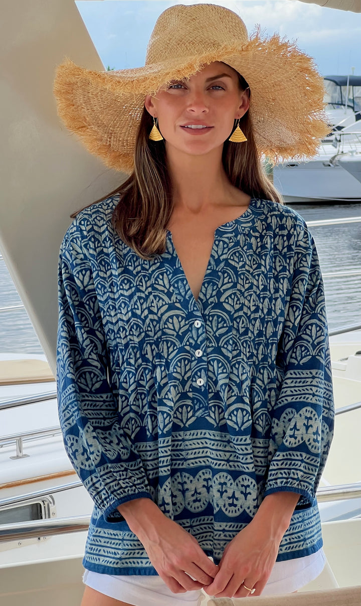 Lili Blouse | Indigo Lotus Print