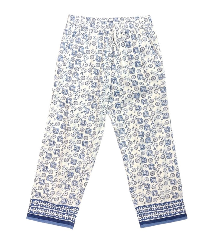 ankle length drawstring pant in blue with original print.jpg