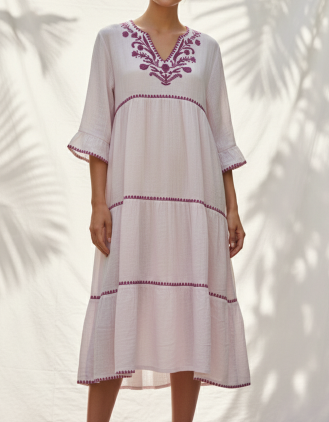 Sample Latana Embroidered Tiered Dress