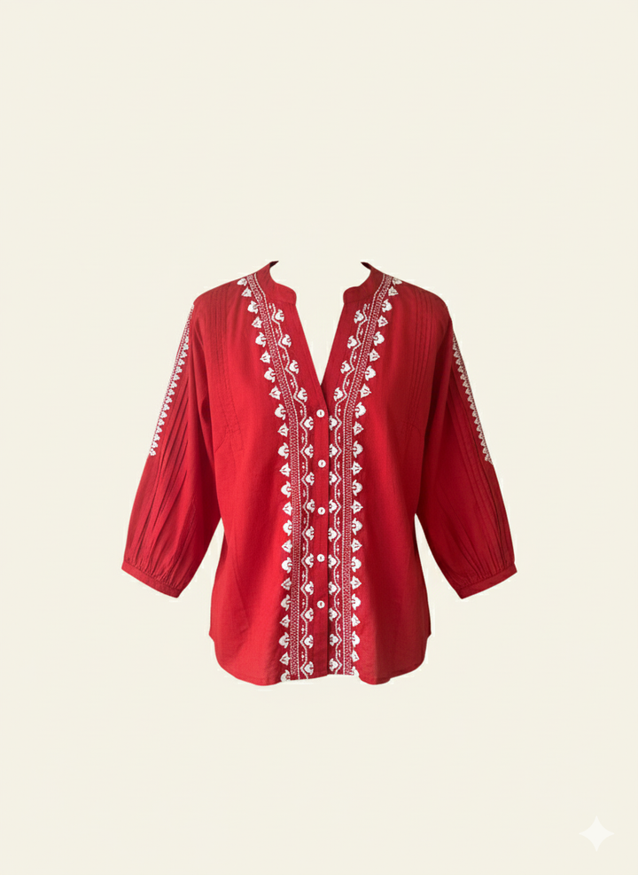 Red Embroidered Long Sleeve Top Sample