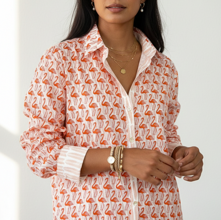 Artisan Shirt | Flamingo Print | Handcrafted Tropical Shirt