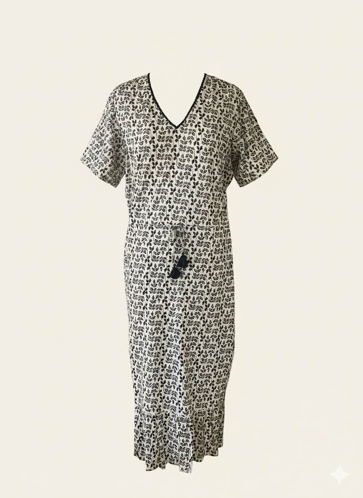 Black & Beige Tie-Waist Dress Sample