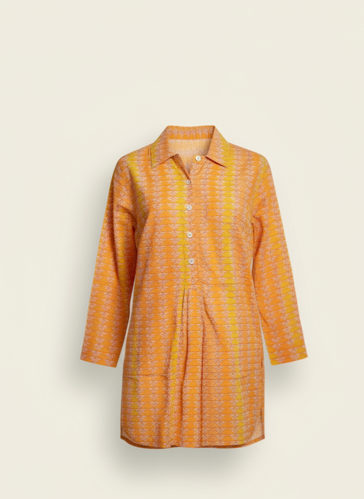 Orange and yellow checkered shirt on a beige background