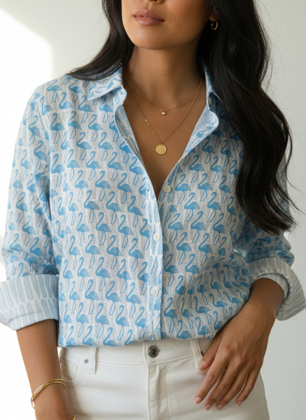 Artisan Shirt | Flamingo Print | Handcrafted Tropical Shirt