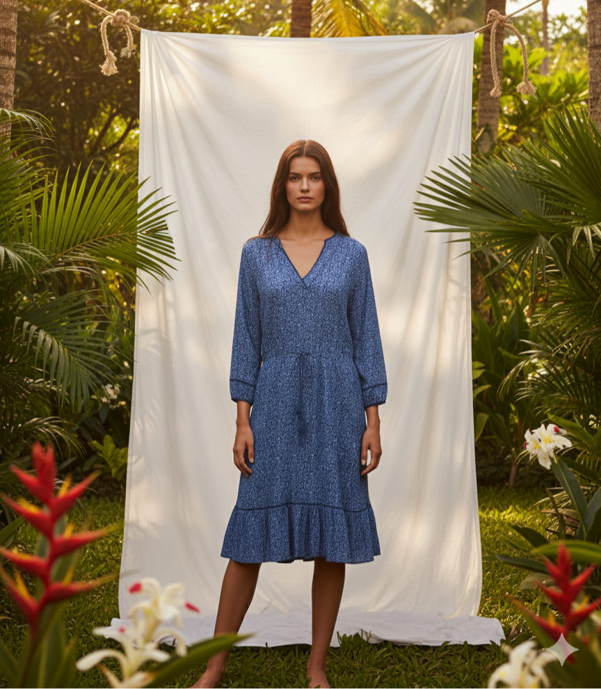 Blue Floral Tie-Waist Dress Sample