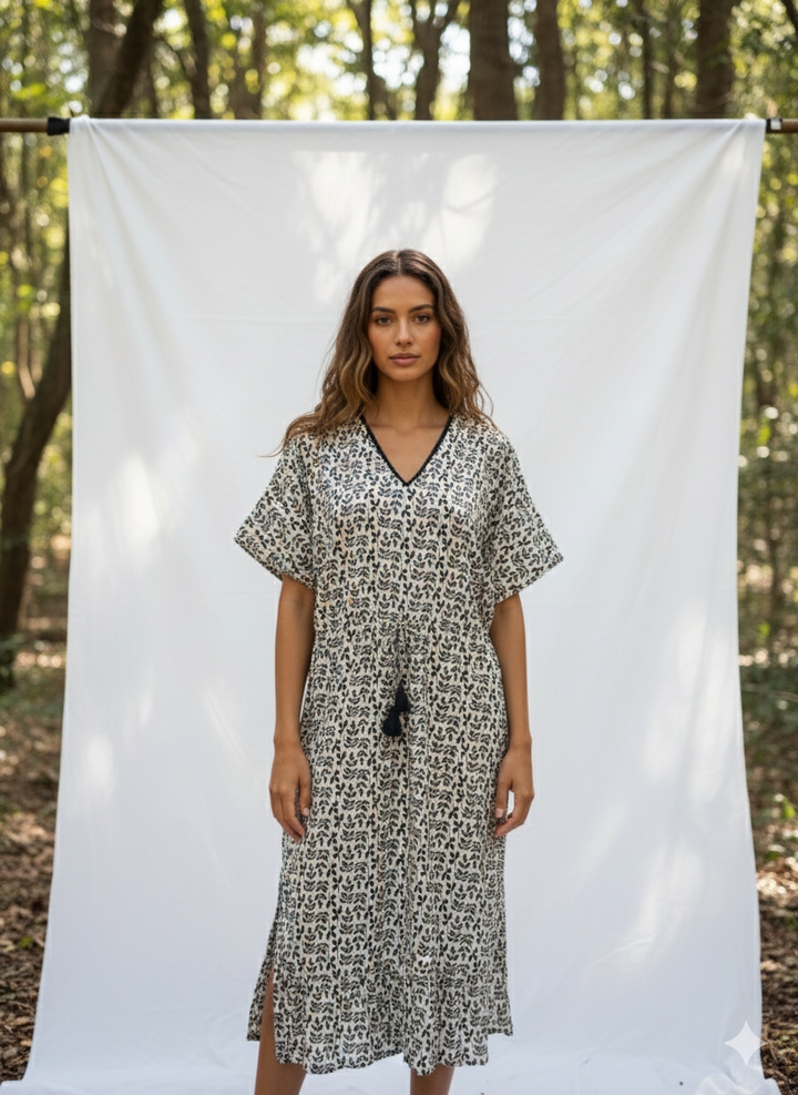 Black & Beige Tie-Waist Dress Sample