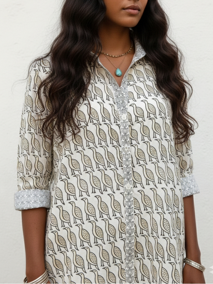 Artisan Shirt - Seabirds Print | 100% Cotton Button-up