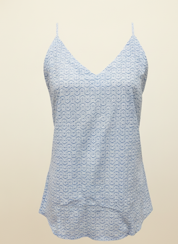 Light blue lace camisole on a beige background