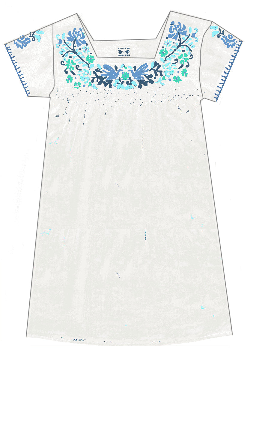 little girl tunic dress with light blue floral print 