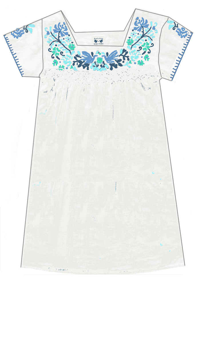 little girl tunic dress with light blue floral print 