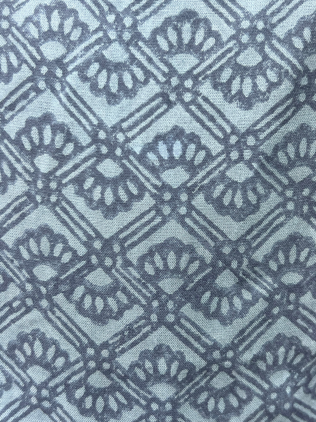 Close-up of a blue fabric with a geometric pattern