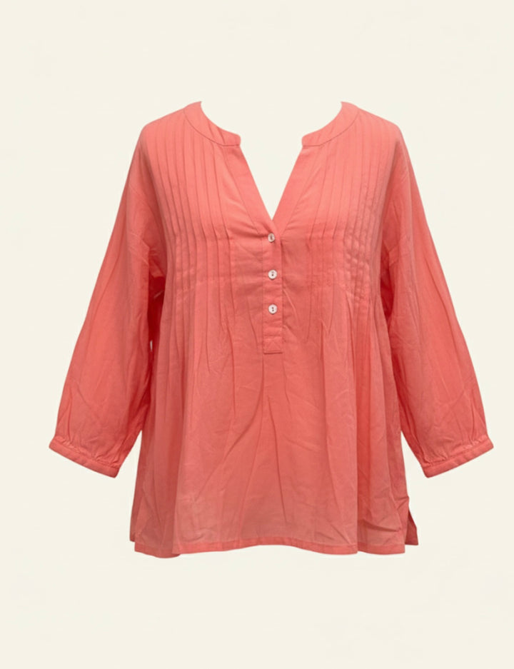 Sample Coral Cotton Blouse – Long Sleeve