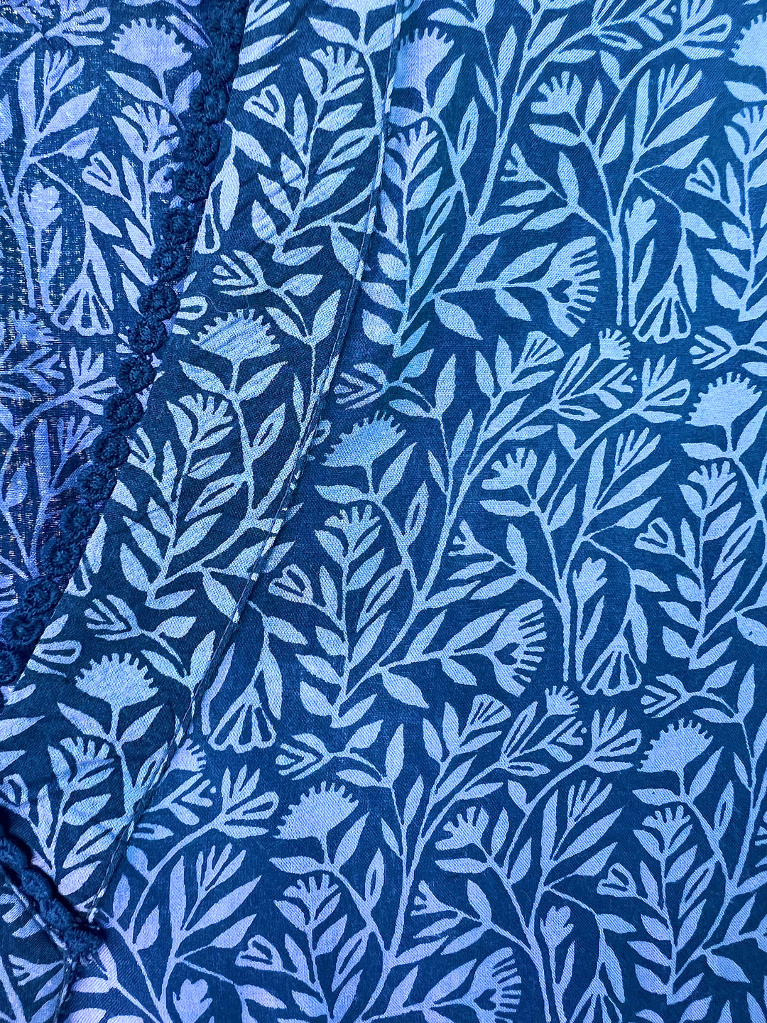 Close-up of blue floral patterned fabric