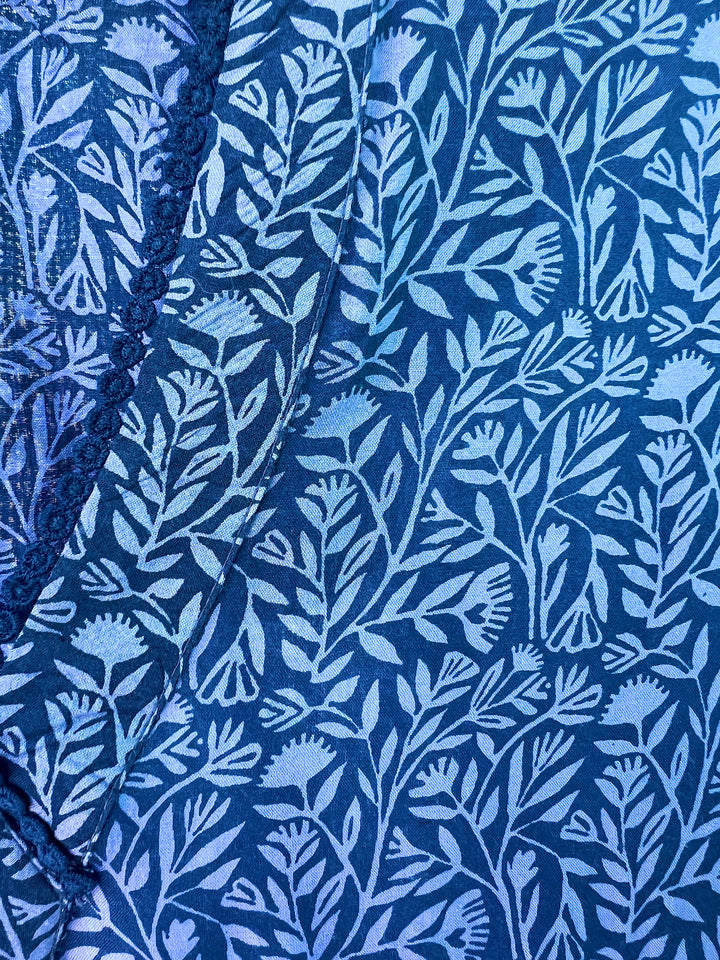 Close-up of blue floral patterned fabric