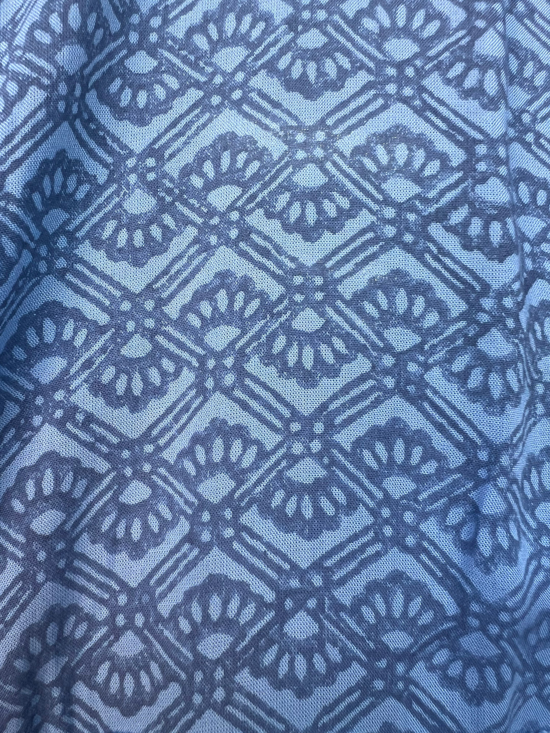Close-up of blue fabric with a geometric pattern