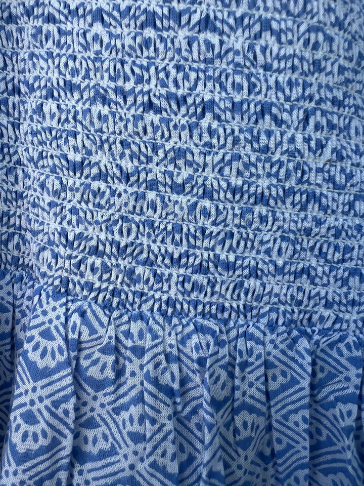 Blue and white patterned fabric