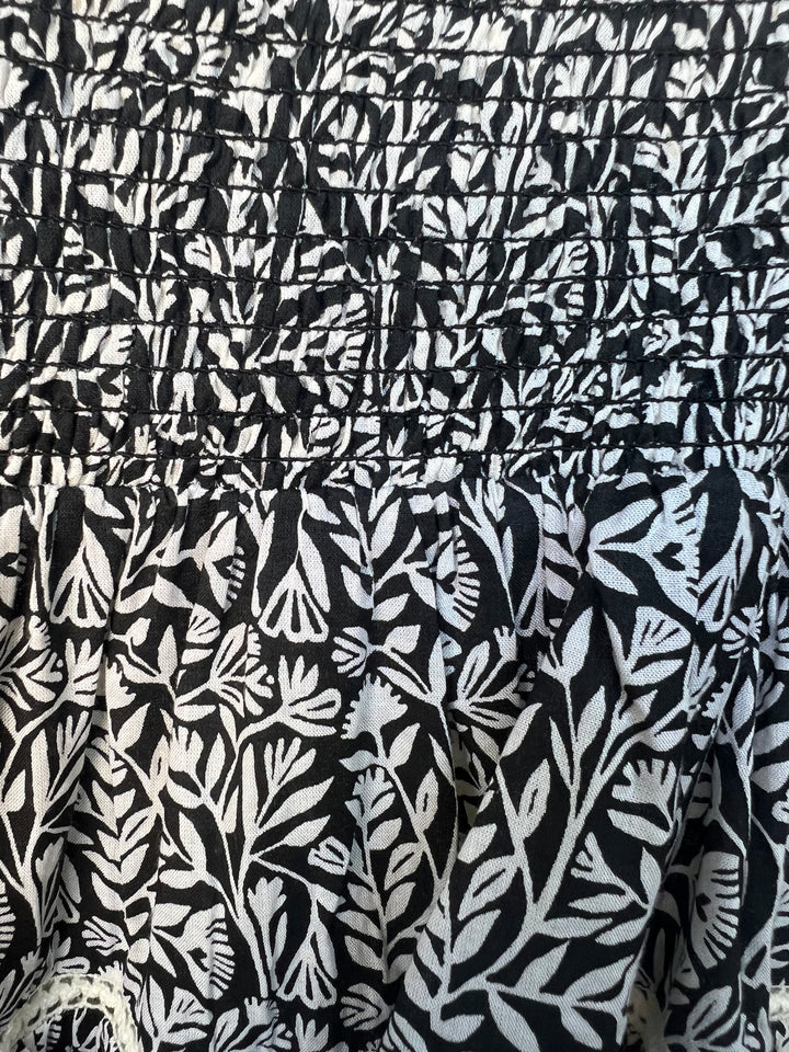 Black and white patterned fabric swatch