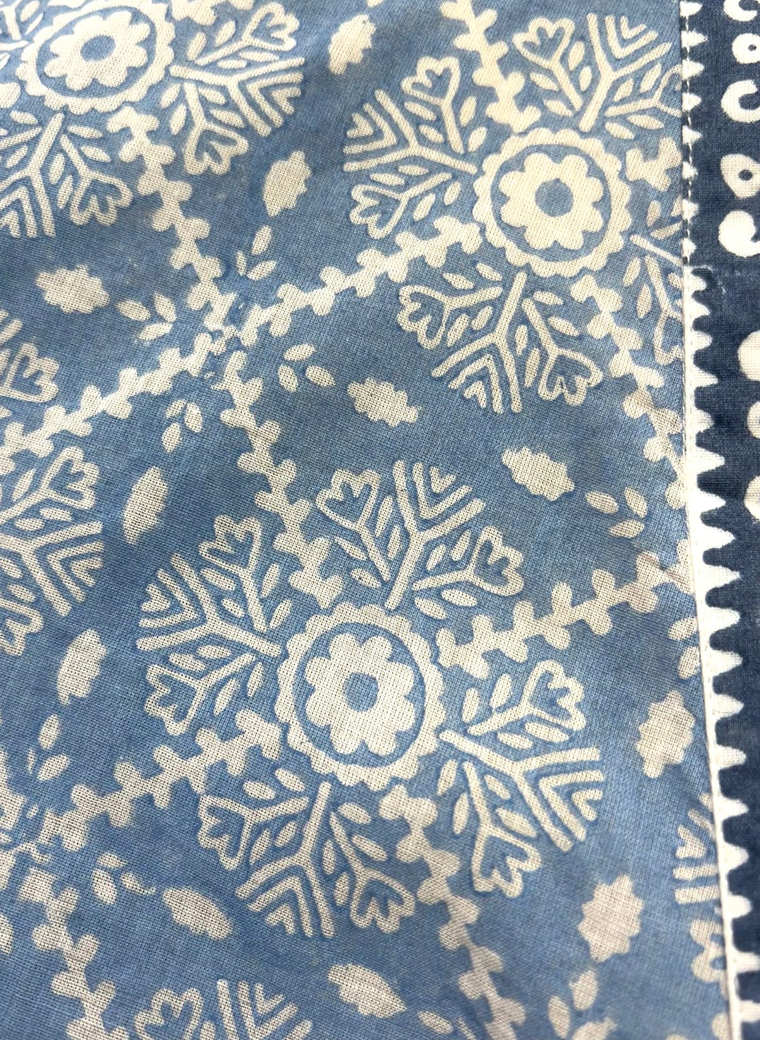 Blue fabric with white floral patterns