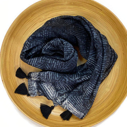 Shibori Scarf in a Bag | Handmade Cotton/Silk Blend Scarf with Tassels