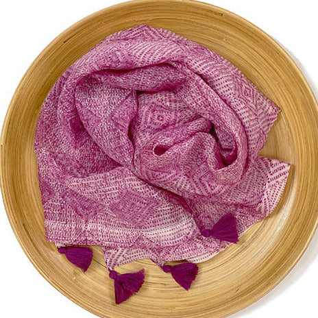Shibori Scarf in a Bag | Handmade Cotton/Silk Blend Scarf with Tassels