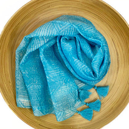 Shibori Scarf in a Bag | Handmade Cotton/Silk Blend Scarf with Tassels