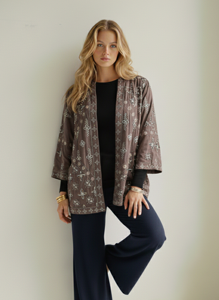 Vintage Open-Front Jacket – Boho Kimono Style