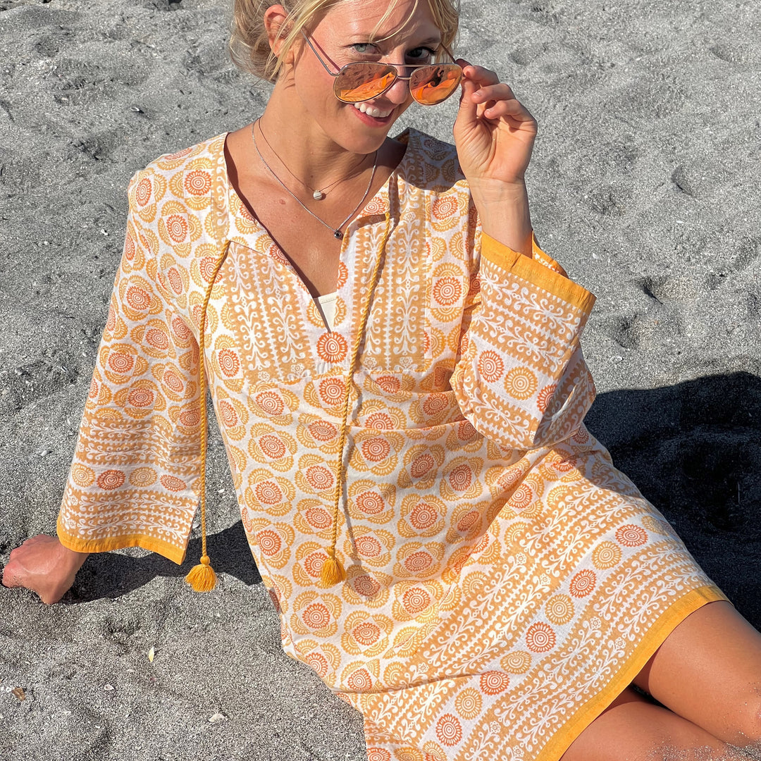 model in light orange, light weight tunic with beautiful print.jpg