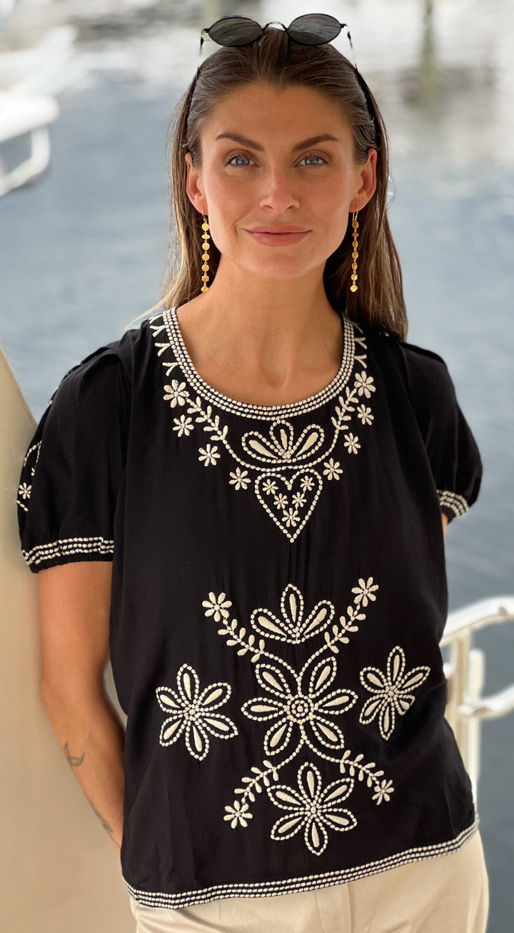 Luna Blouse | Embroidered Puff Sleeve Top